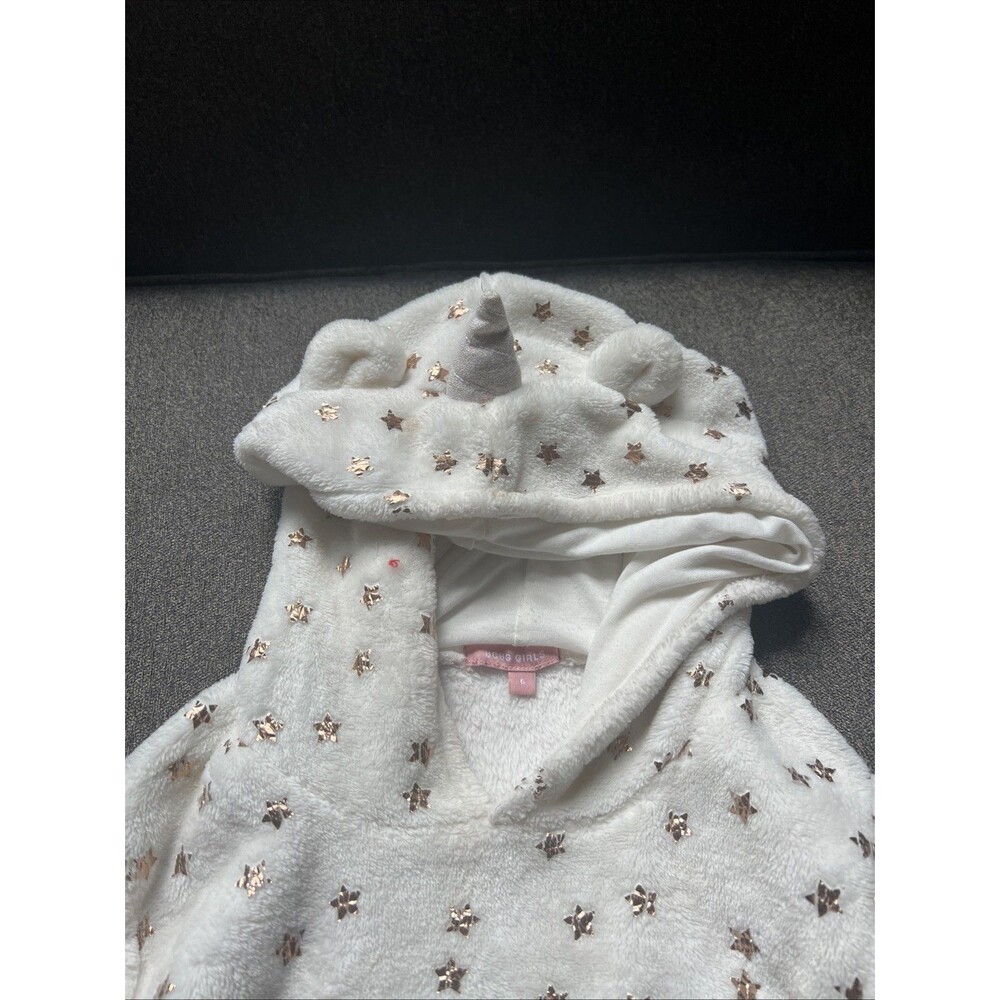 BCBG Girls Fleece Hoodie  6 White Gold Star Print With Ears Pullover - Picture 5 of 7